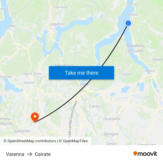 Varenna to Cairate map