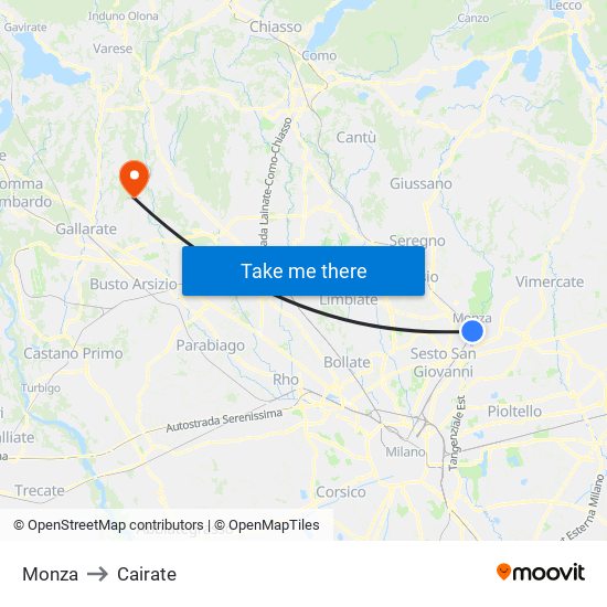 Monza to Cairate map