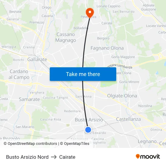 Busto Arsizio North to Cairate map