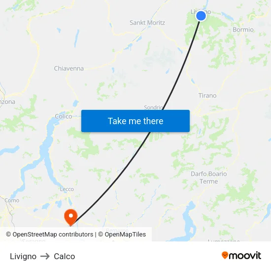 Livigno to Calco map