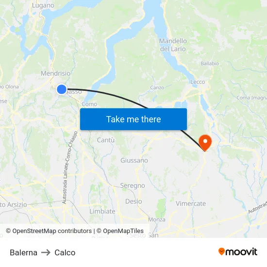 Balerna to Calco map