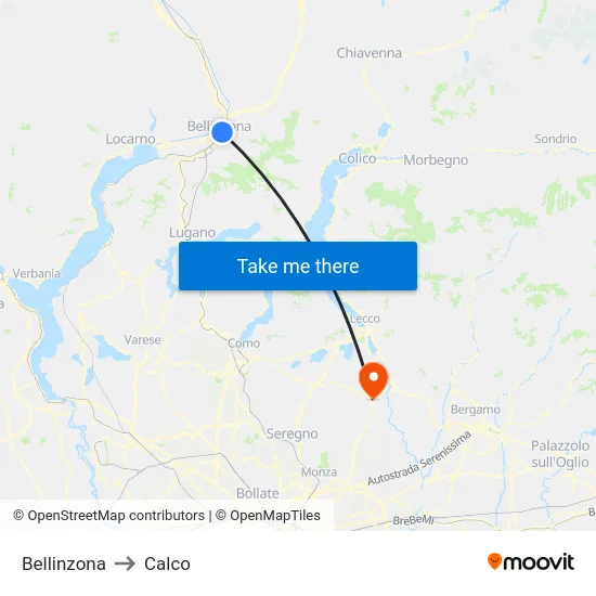 Bellinzona to Calco map