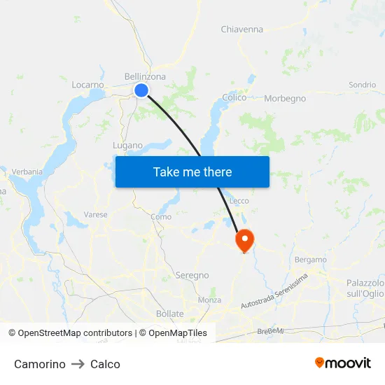 Camorino to Calco map
