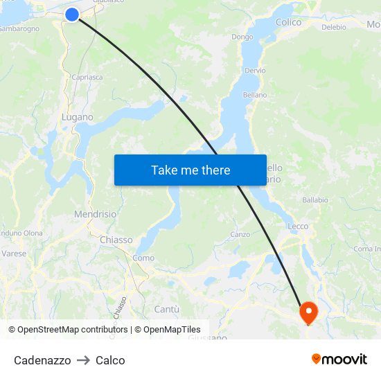 Cadenazzo to Calco map