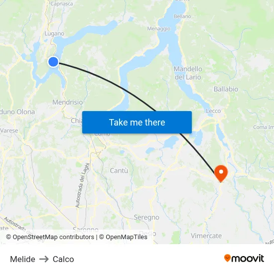 Melide to Calco map