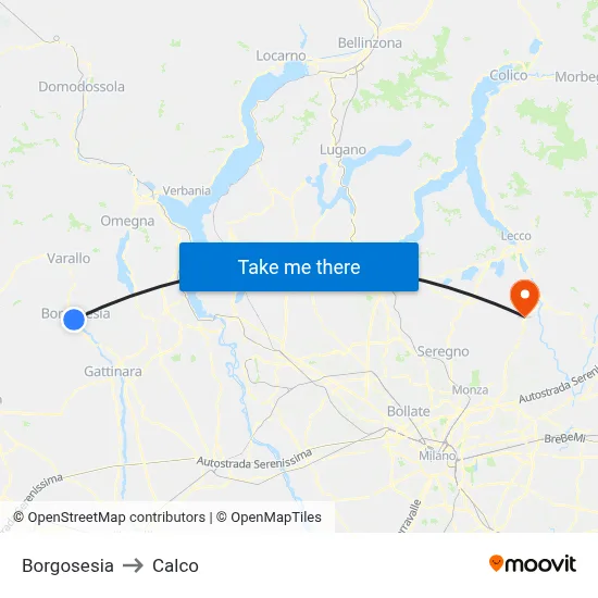 Borgosesia to Calco map