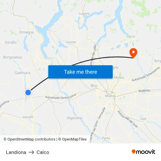 Landiona to Calco map