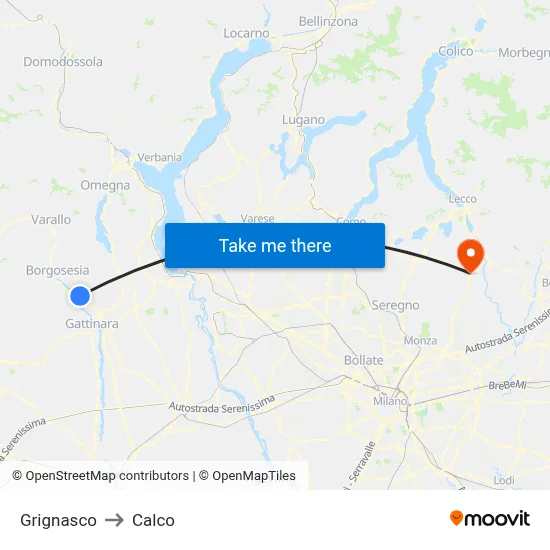 Grignasco to Calco map