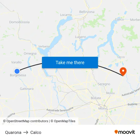 Quarona to Calco map