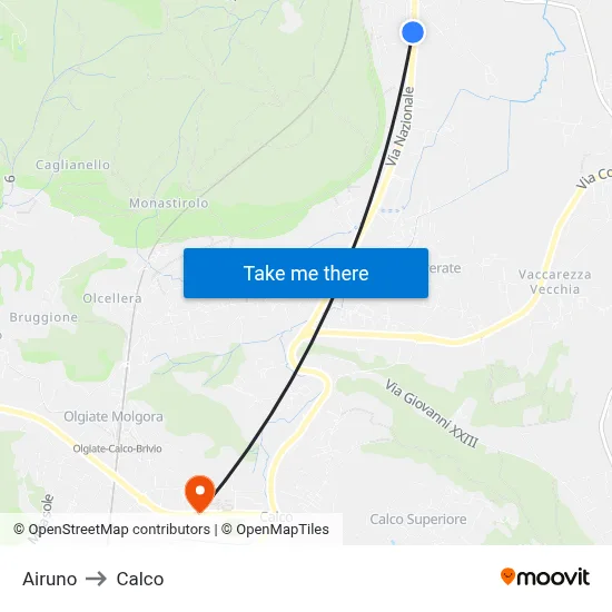 Airuno to Calco map