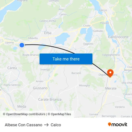 Albese Con Cassano to Calco map