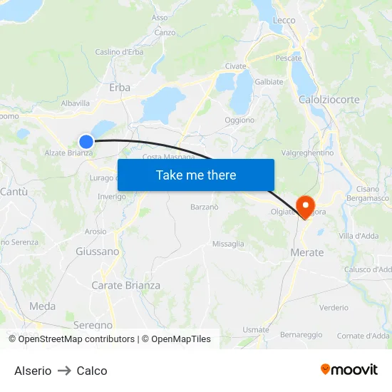 Alserio to Calco map