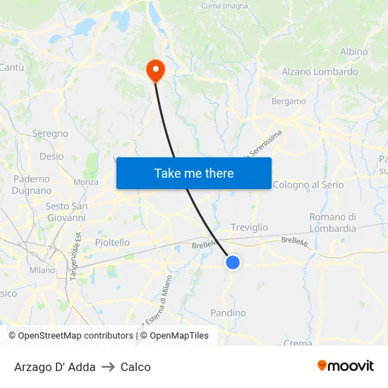 Arzago d'Adda to Calco map