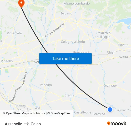 Azzanello to Calco map