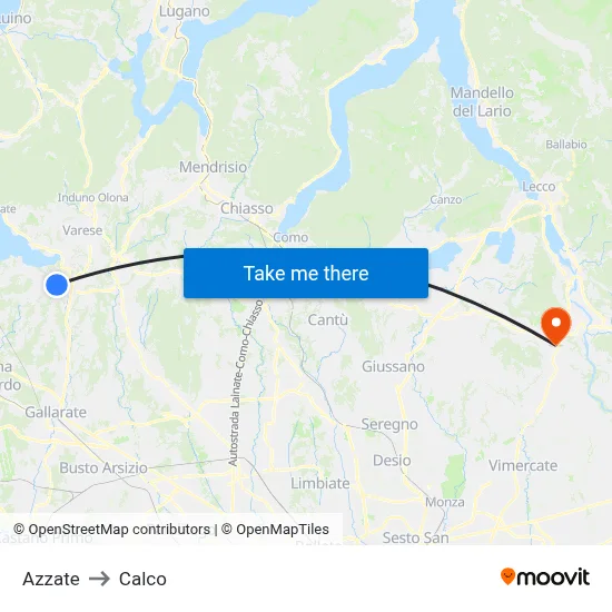 Azzate to Calco map