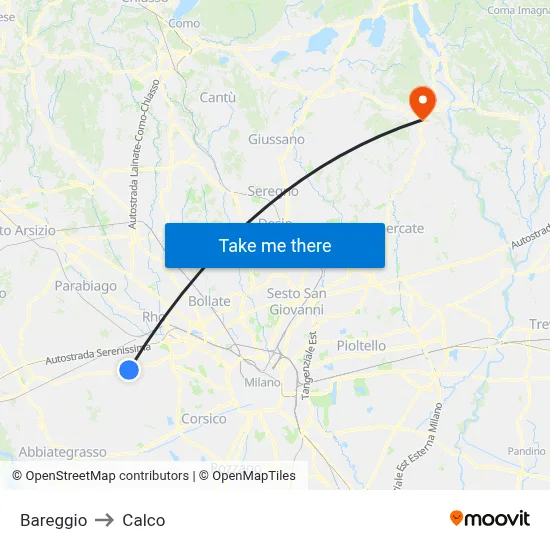 Bareggio to Calco map