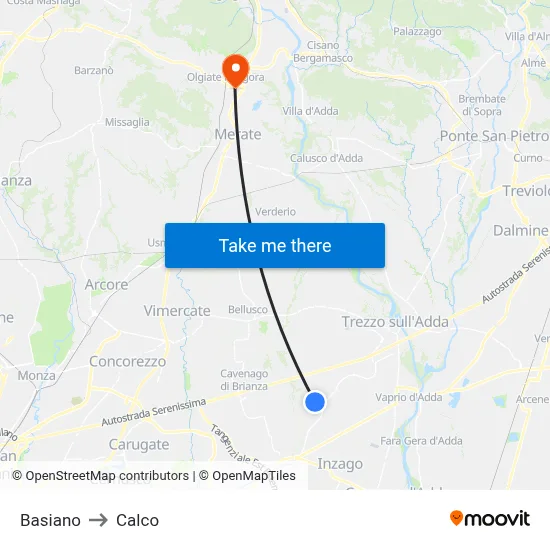 Basiano to Calco map