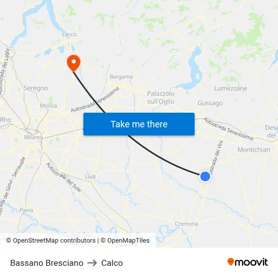 Bassano Bresciano to Calco map