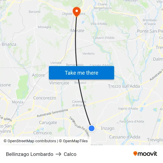 Bellinzago Lombardo to Calco map