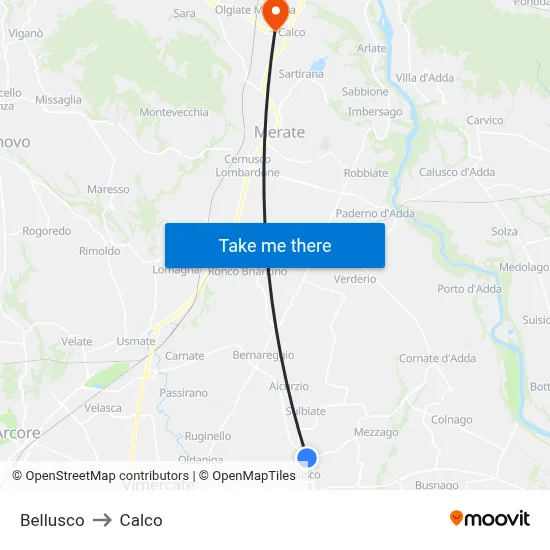 Bellusco to Calco map