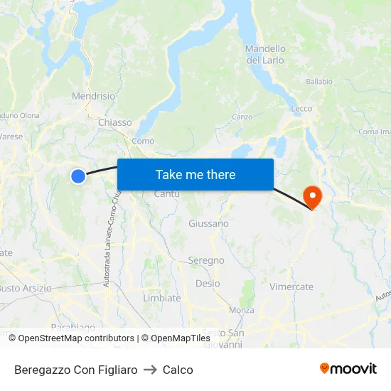 Beregazzo Con Figliaro to Calco map