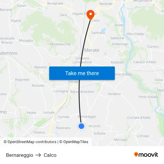 Bernareggio to Calco map