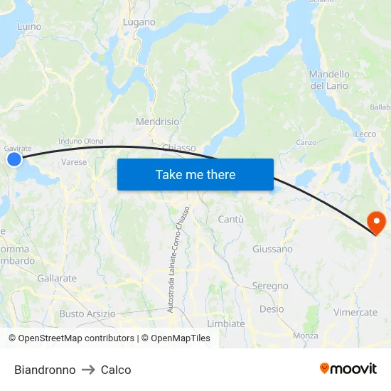 Biandronno to Calco map