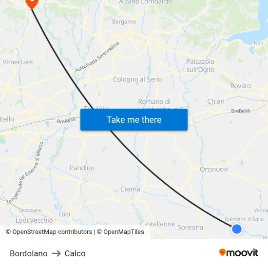 Bordolano to Calco map
