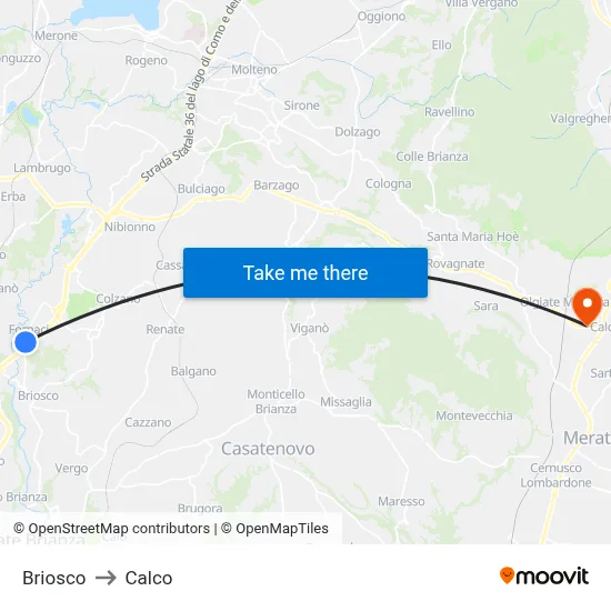 Briosco to Calco map