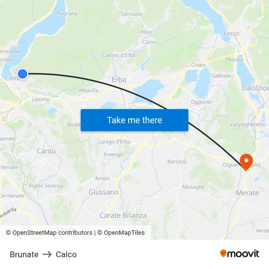 Brunate to Calco map