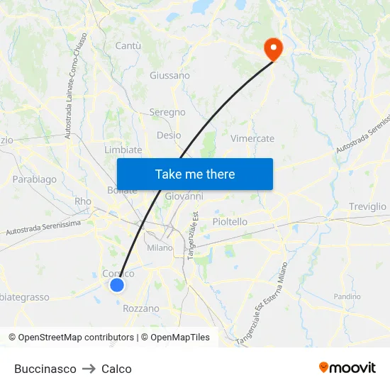 Buccinasco to Calco map
