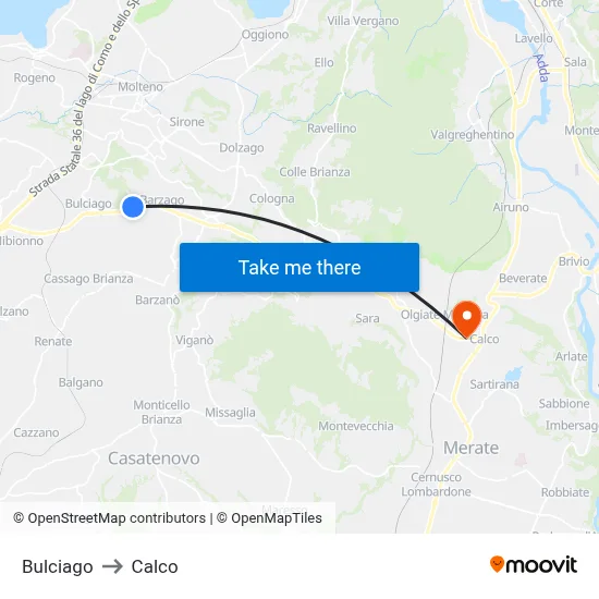 Bulciago to Calco map