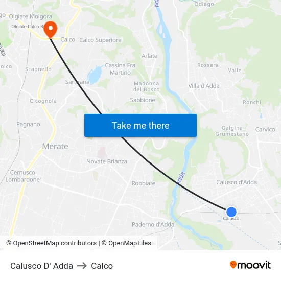 Calusco D' Adda to Calco map