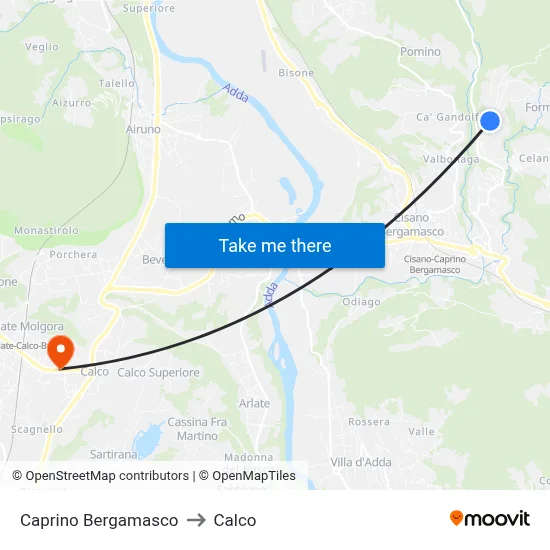 Caprino Bergamasco to Calco map