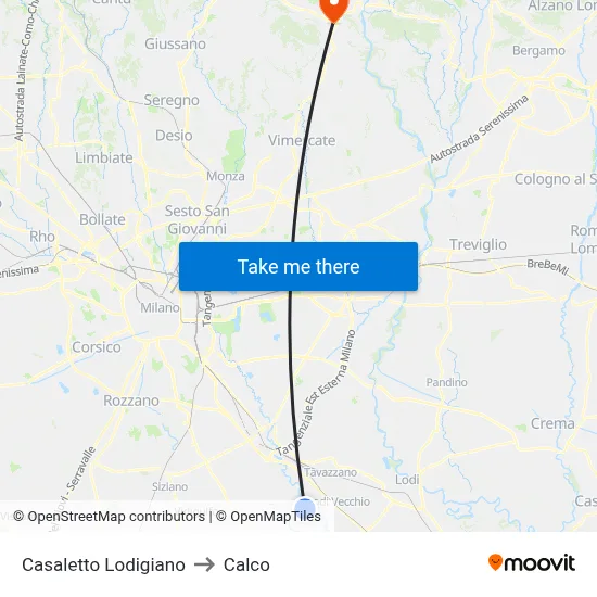 Casaletto Lodigiano to Calco map