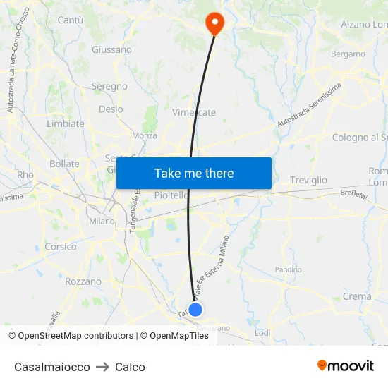 Casalmaiocco to Calco map