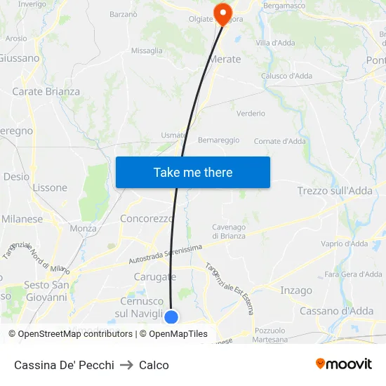 Cassina De' Pecchi to Calco map
