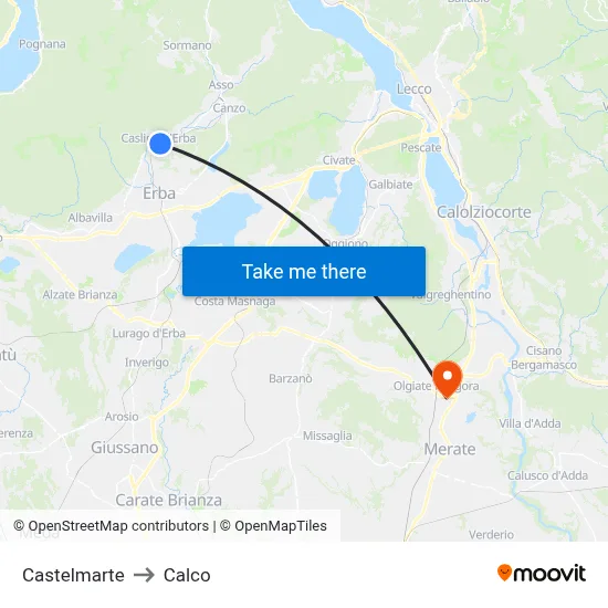 Castelmarte to Calco map