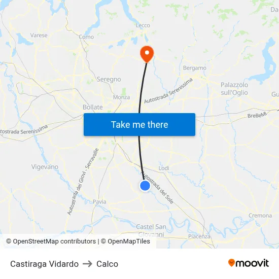 Castiraga Vidardo to Calco map