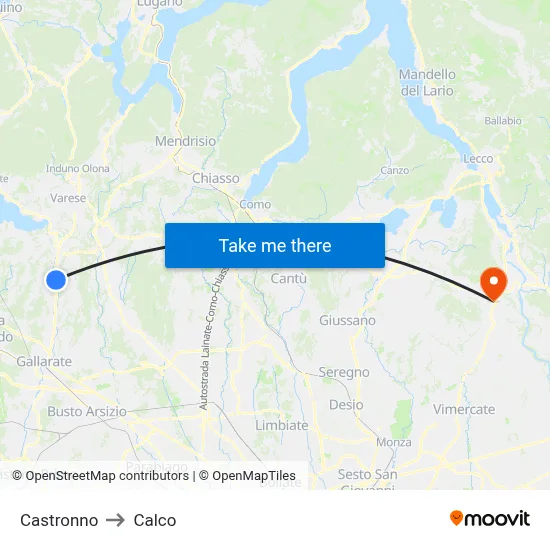Castronno to Calco map