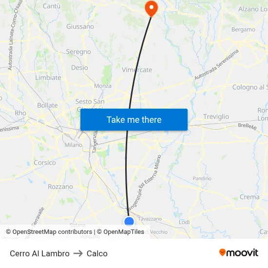 Cerro Al Lambro to Calco map