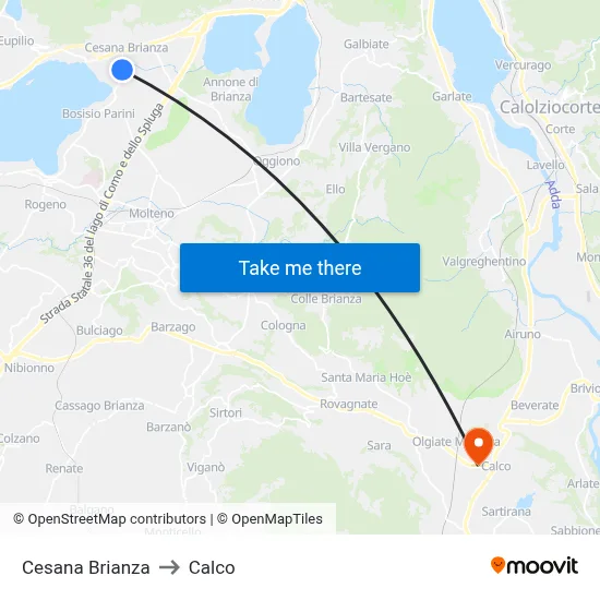 Cesana Brianza to Calco map
