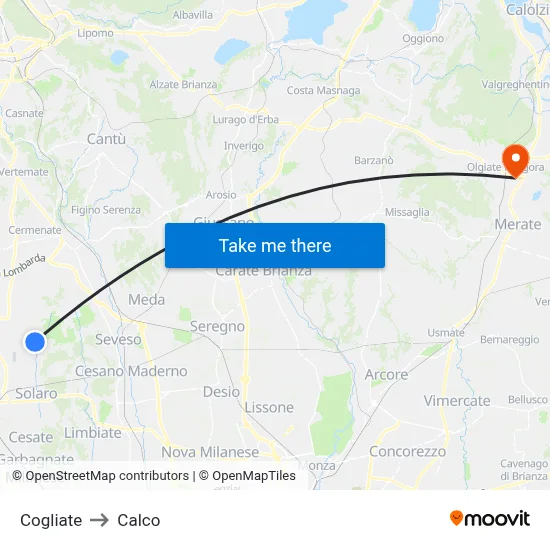Cogliate to Calco map