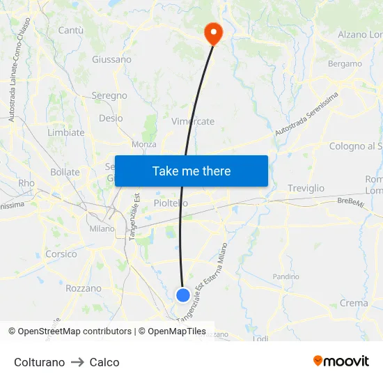 Colturano to Calco map