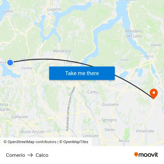 Comerio to Calco map