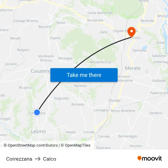 Correzzana to Calco map