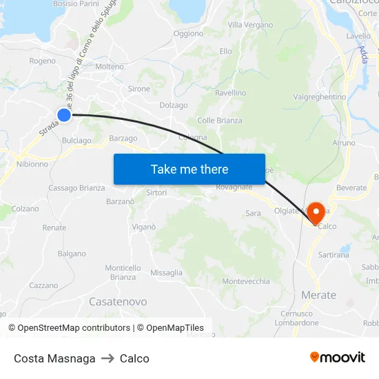 Costa Masnaga to Calco map