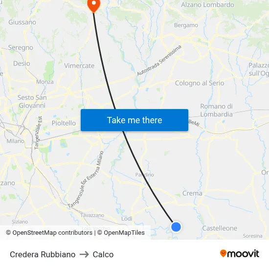 Credera Rubbiano to Calco map