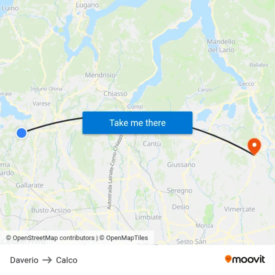 Daverio to Calco map