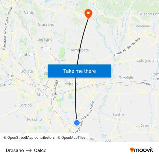 Dresano to Calco map